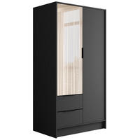 KLEIDERSCHRANK mit Spiegel und Flügeltüren KOLIN 100x200cm Graphit - Graphitfarben, Holzwerkstoff (102/200/51cm) - ALTDECOR