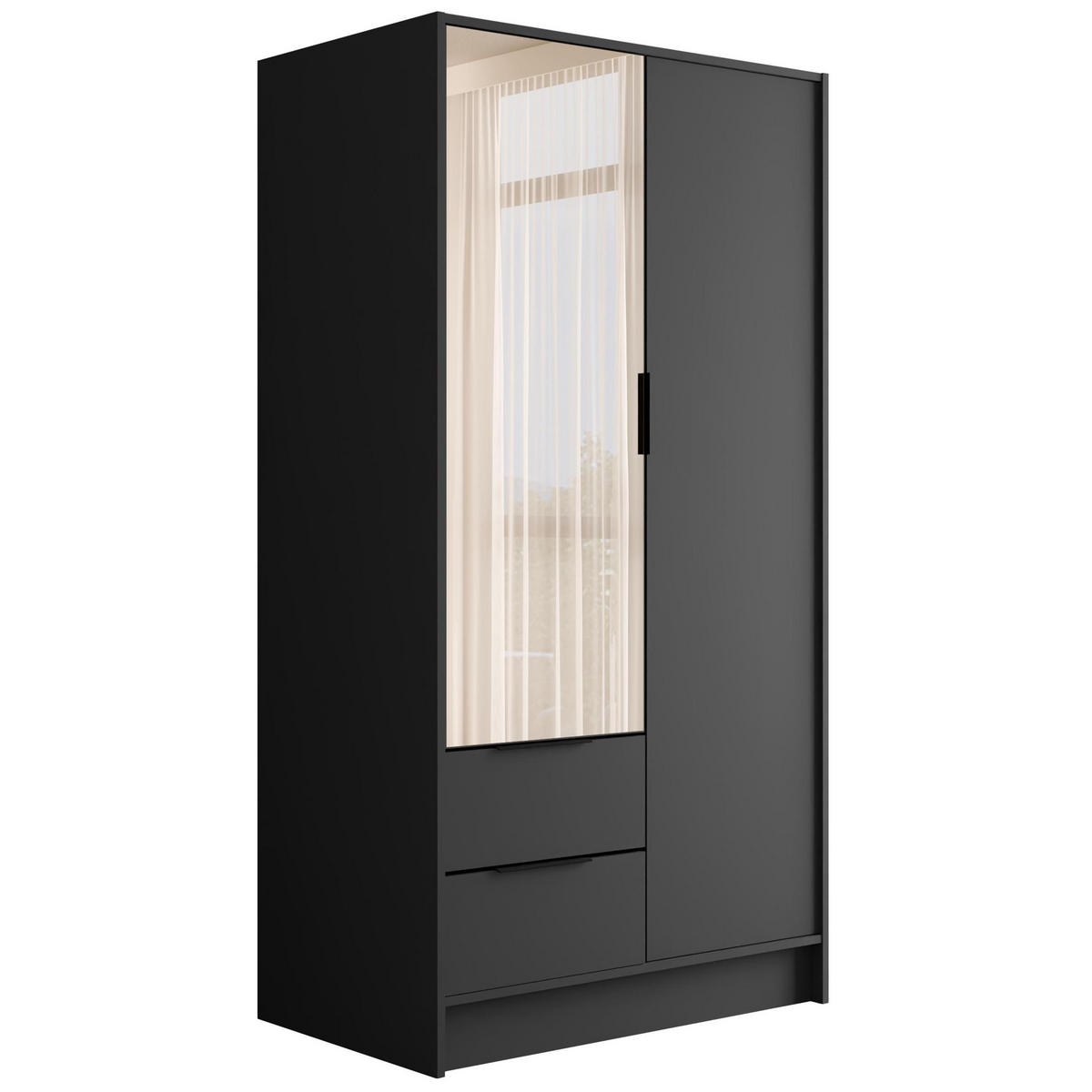 KLEIDERSCHRANK mit Spiegel und Flügeltüren KOLIN 100x200cm Graphit - Graphitfarben, Holzwerkstoff (102/200/51cm) - ALTDECOR