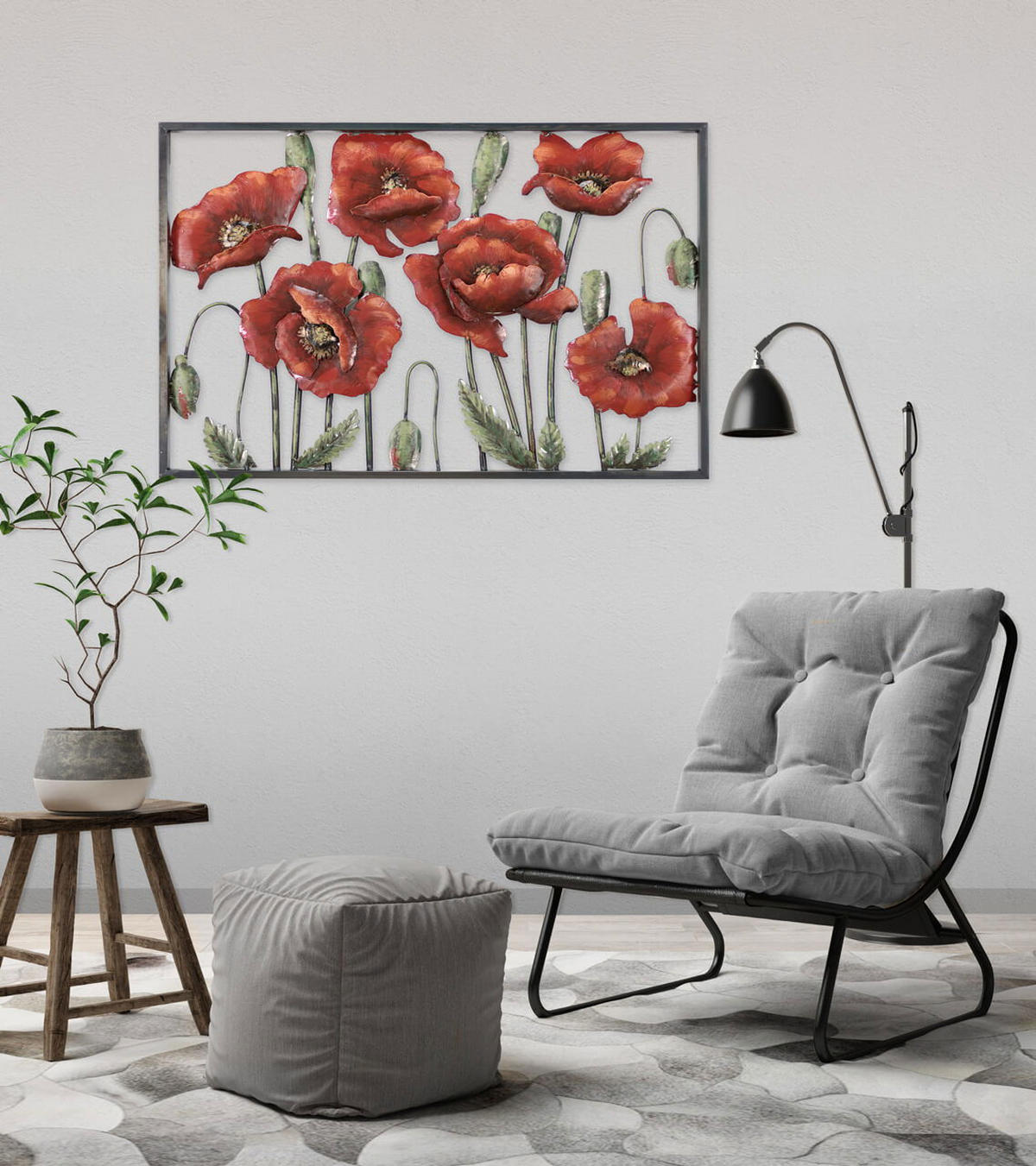 METALLBILD Rot 90/60 cm - Rot/Grün, Metall (2.8/60cm) - KUNSTLOFT