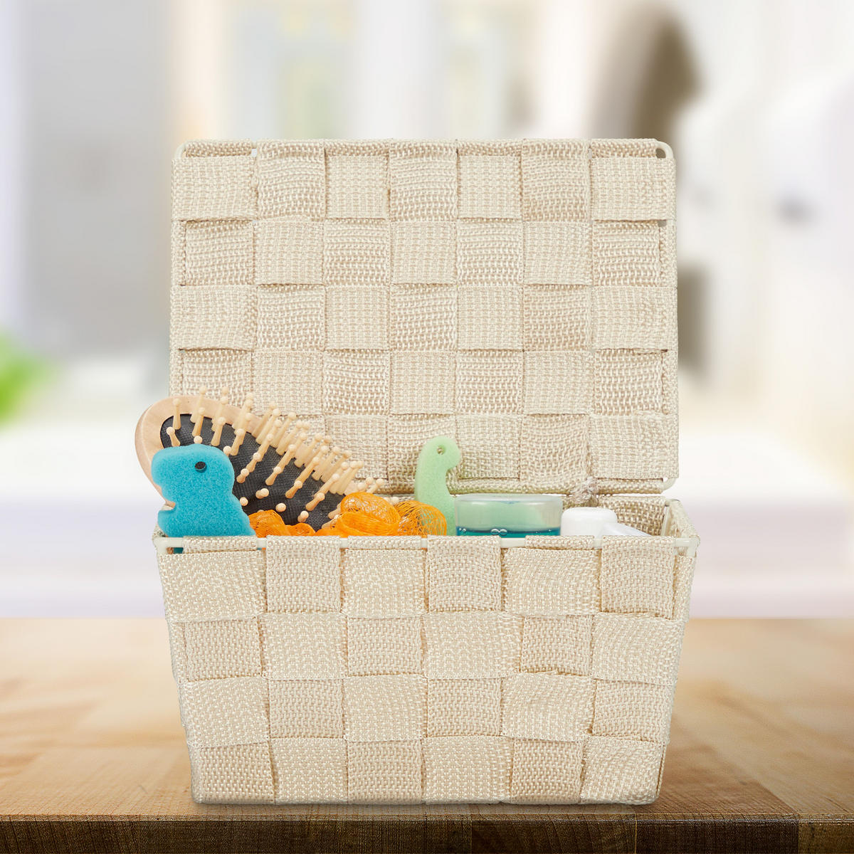 AUFBEWAHRUNGSKORB - Beige, Kunststoff/Metall (19.5/10.5/14.5cm) - Relaxdays