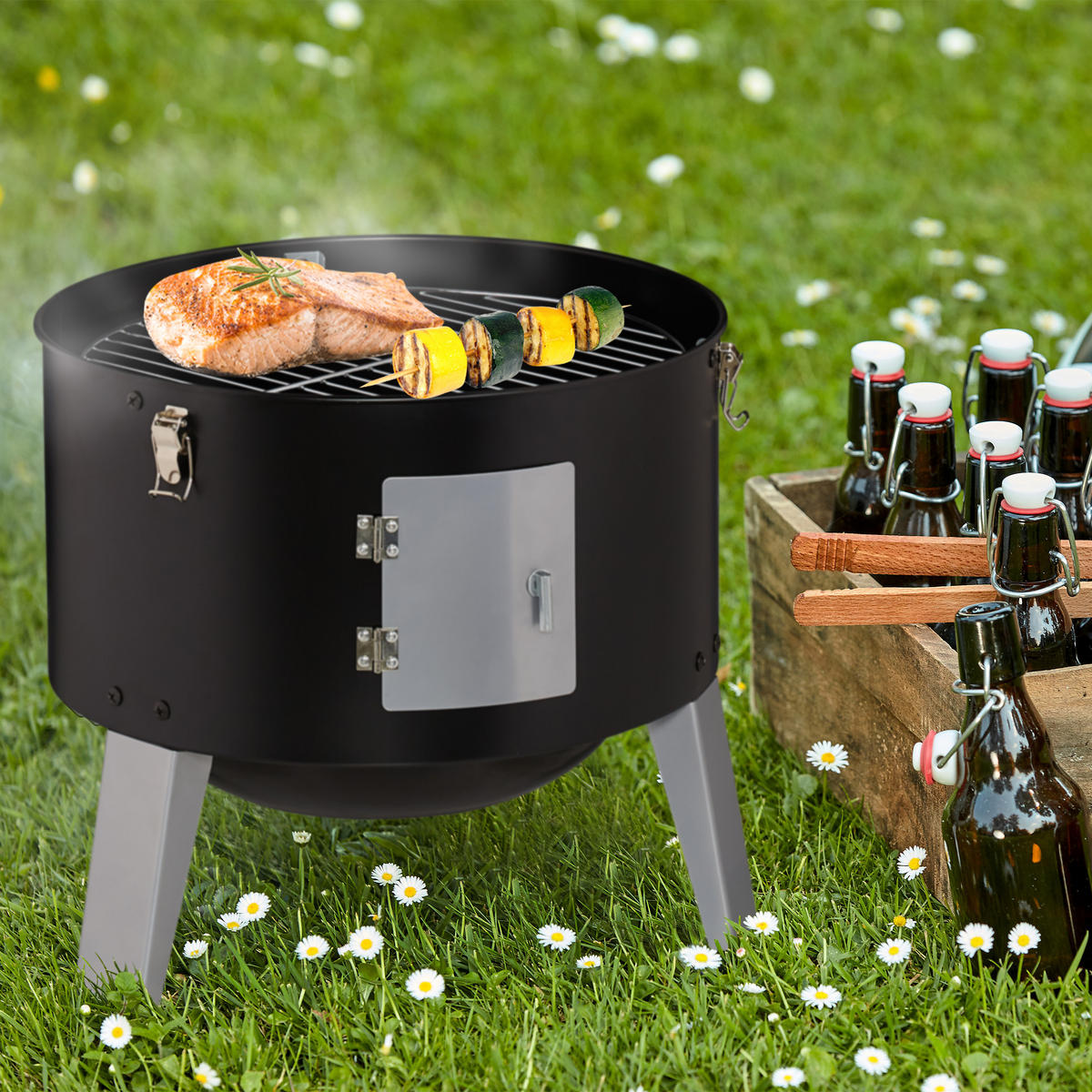 SMOKER - Schwarz, Metall (52/80/40cm) - Relaxdays