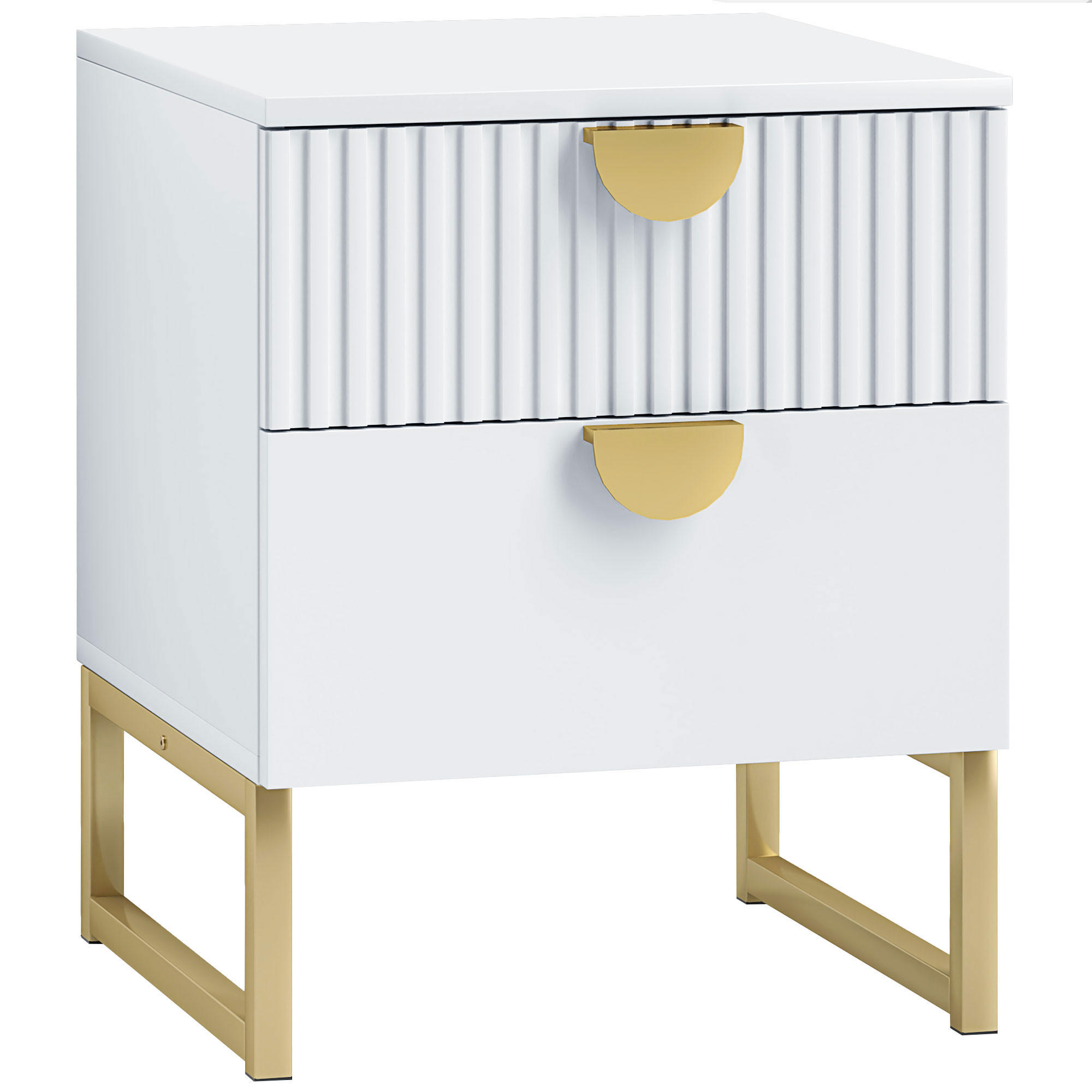 NACHTTISCH mit 2 Schubladen, Beistelltisch, Nachtschrank mit Griffe in Goldoptik - Weiß, Holzwerkstoff (40/50/40cm) - HOMCOM