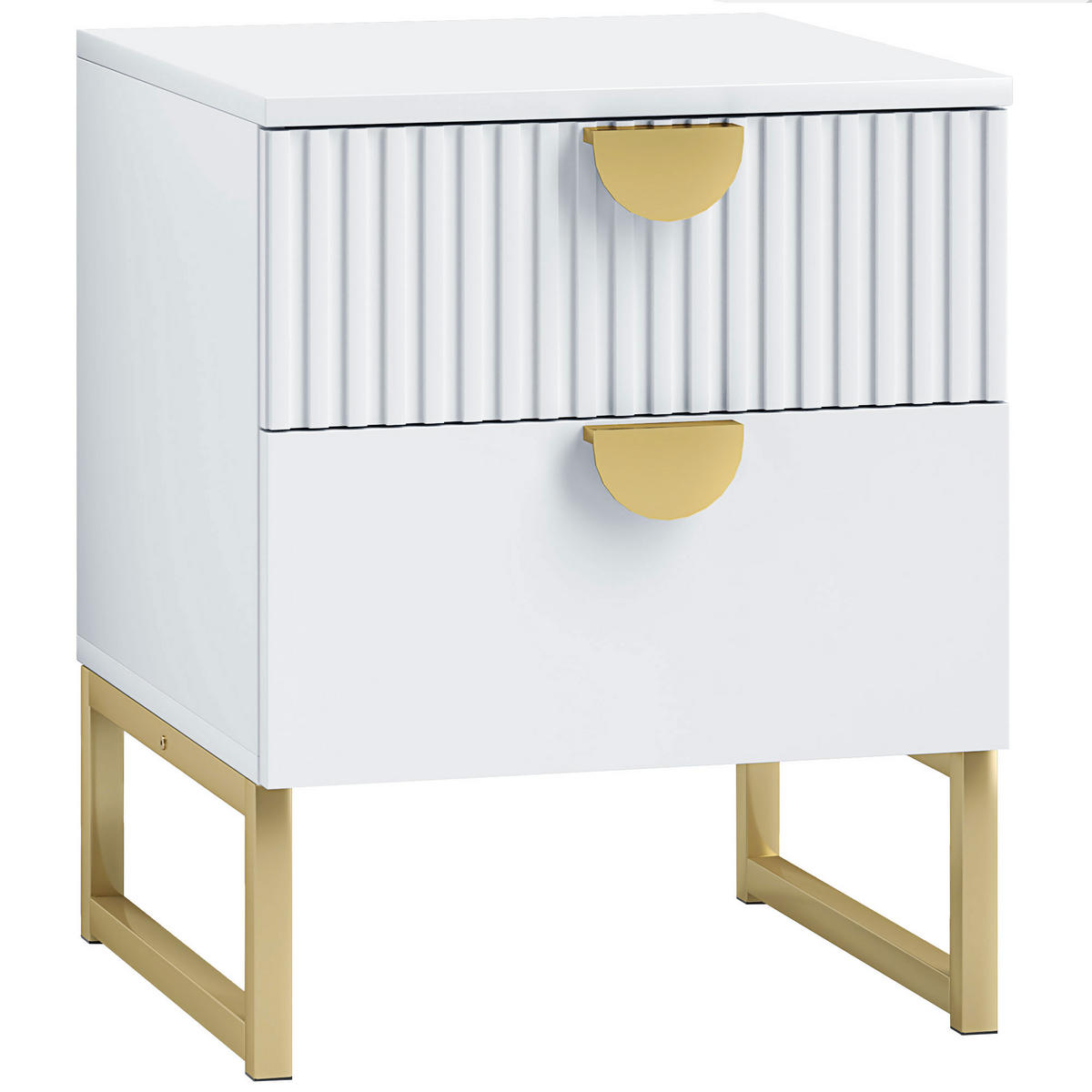 NACHTTISCH mit 2 Schubladen, Beistelltisch, Nachtschrank mit Griffe in Goldoptik - Weiß, Holzwerkstoff (40/50/40cm) - HOMCOM