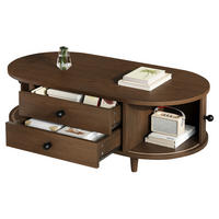 COUCHTISCH in Holzoptik Runder Kaffeetisch mit Rolltüren und Schubladen, Massivholzbeinen, 100/50/36 cm - Dunkelbraun, Holzwerkstoff (50/100/36cm) - STILVORA