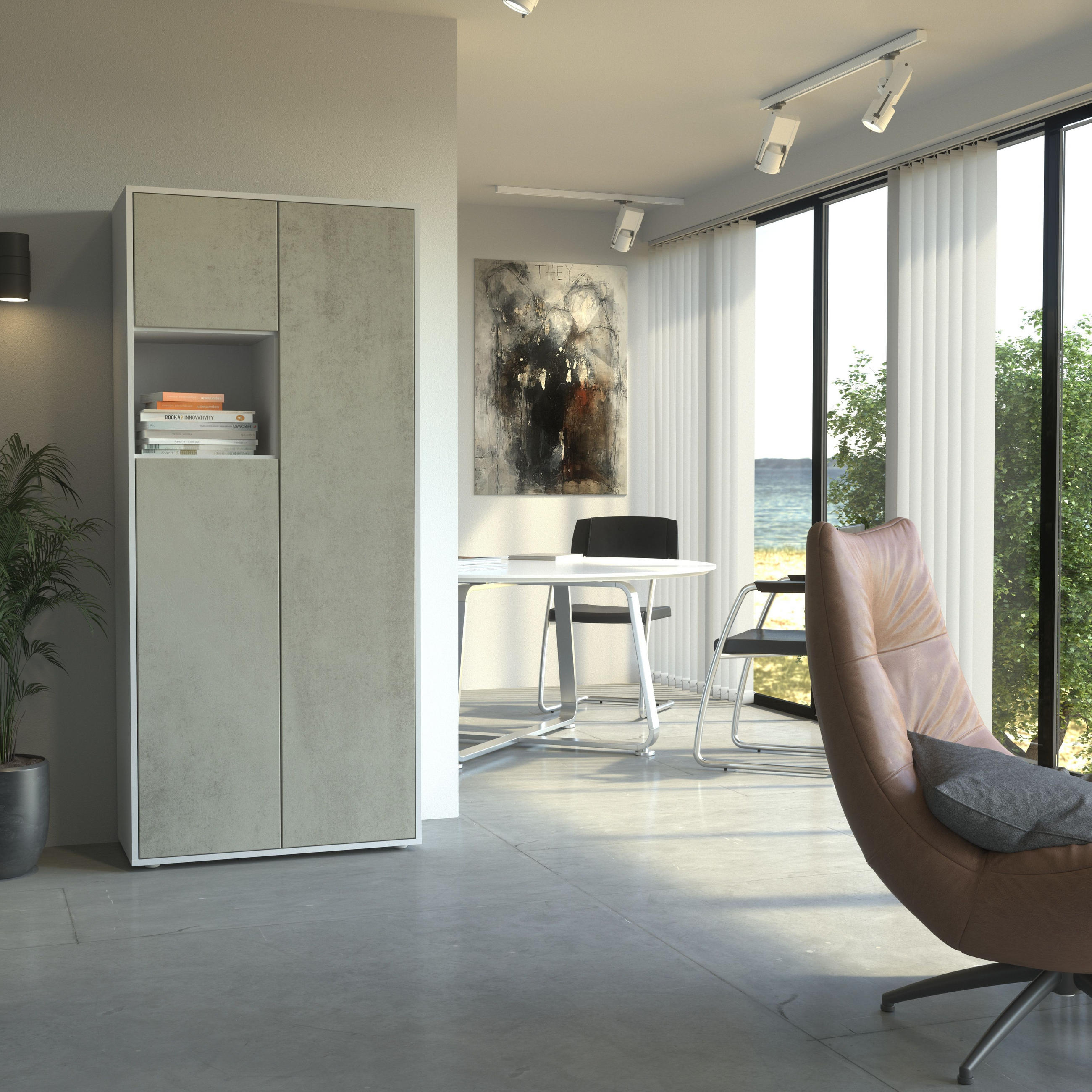 AKTENSCHRANK Amira T10 Beton Oxid 180/80/40 cm - Hellgrau, Holzwerkstoff (80/180/40cm) - SIMPLYFURN