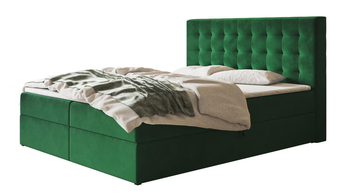 BOXBETT RIO mit 2 Bettkästen, 120x200, Farbe: Grün, Velourstoff, Doppelbett mit Bonell-Matratze - Grün, Holz/Kunststoff (120/200cm) - Alpi-Möbel