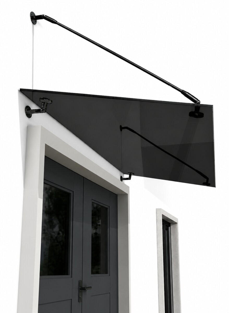 GLASVORDACH 120x90 cm Sicherheitsglas Edelstahl Grauglas Str-Schwarz - Grau, Glas (120/1.31/90cm) -  Glaswerk Westfalen
