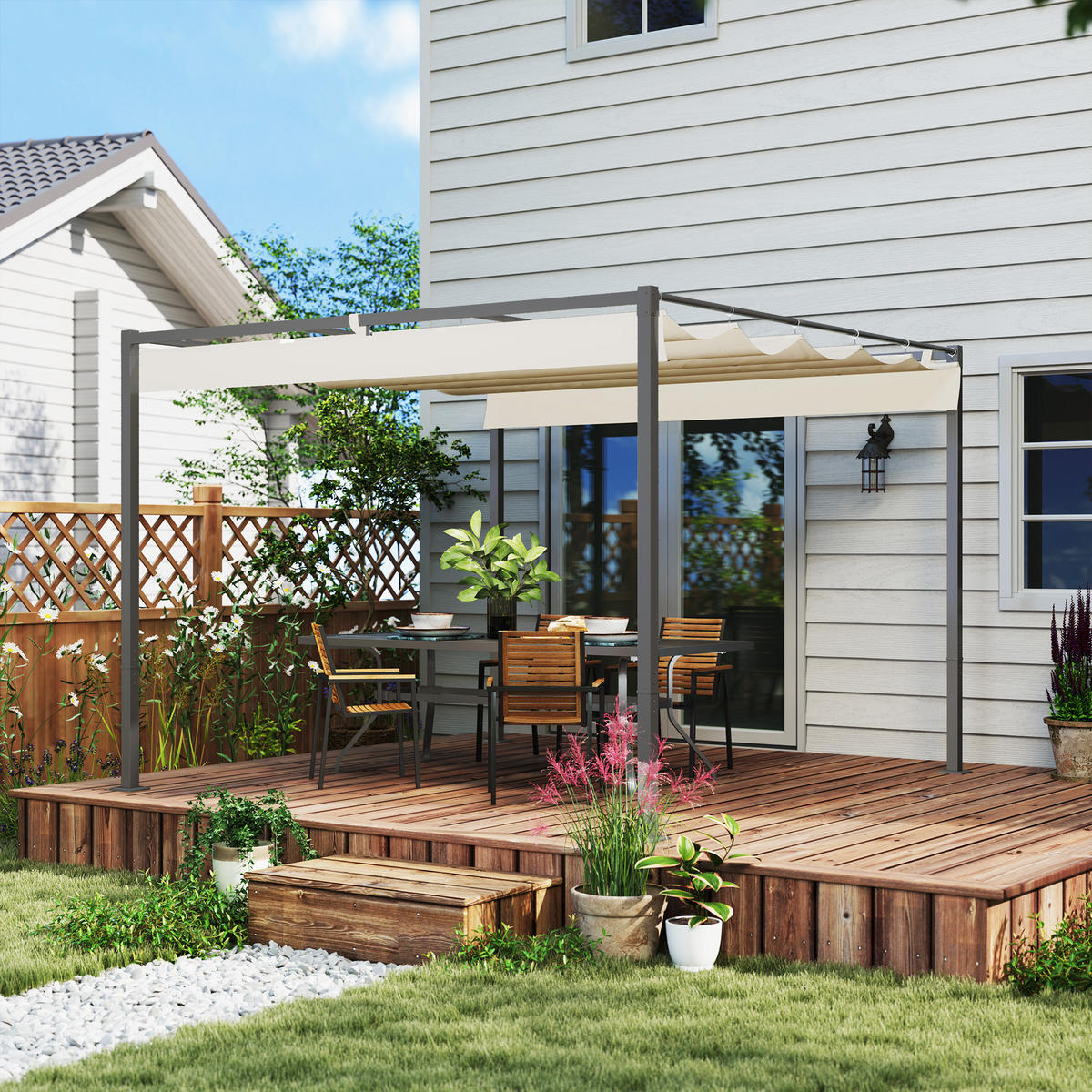 PERGOLA ca. 3x3m - Beige, Metall (297/221/298cm) - Outsunny