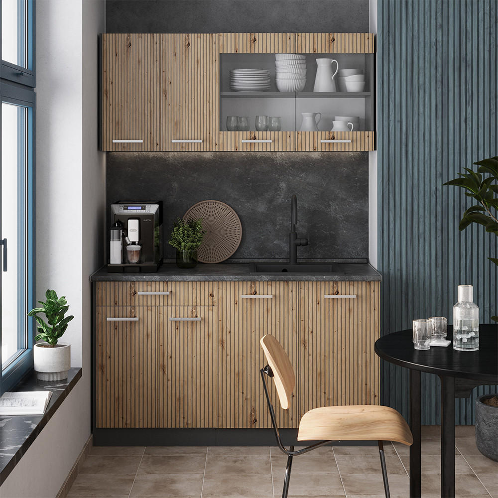 SINGLEKÜCHE R-Line Artisan Eiche/Anthrazit 140 cm, AP Marmor - Anthrazit/Eiche Artisan, Holzwerkstoff (140/81.6/60cm) - Vicco