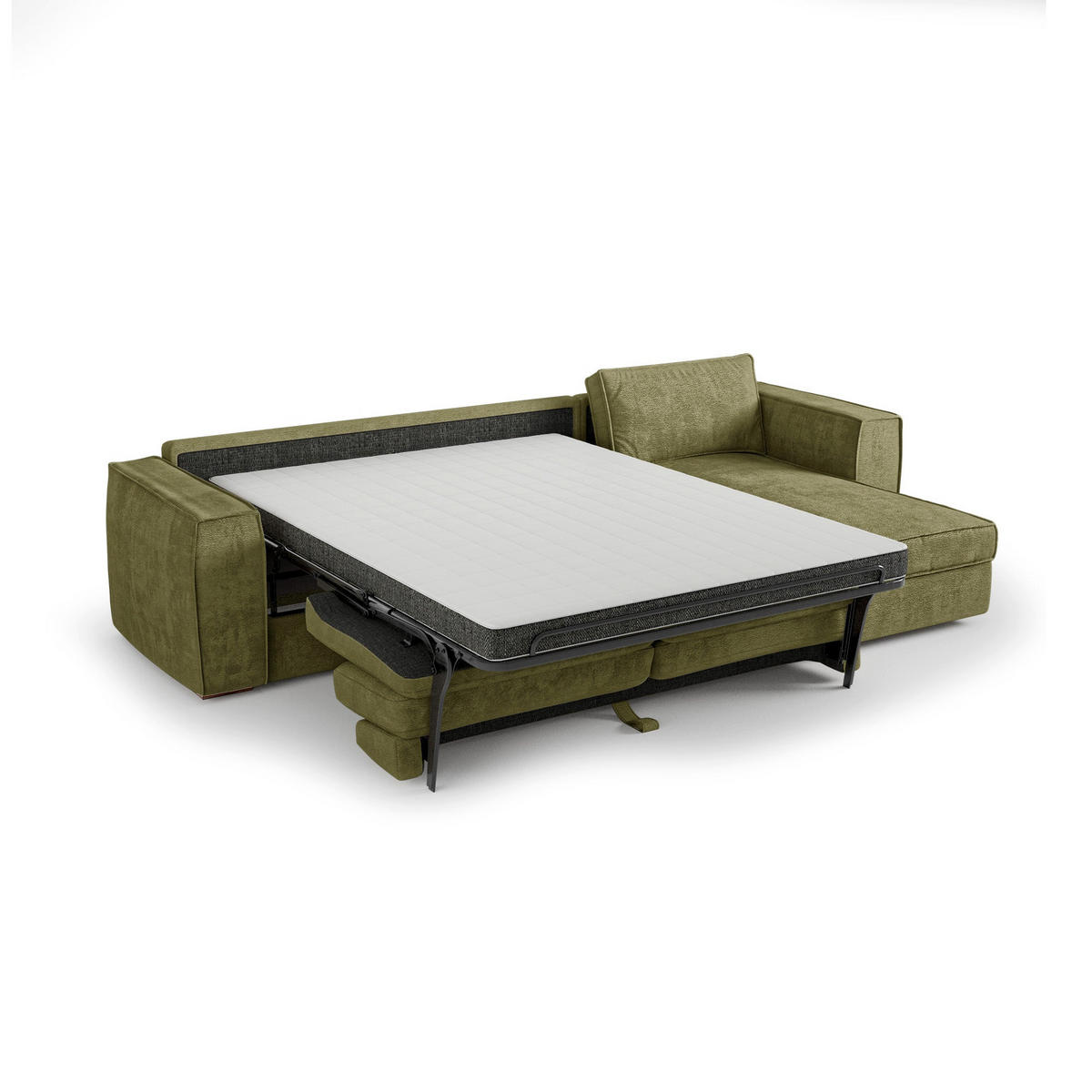 ECKSOFA rechtwinklig MIKA Kettgewebe mit weichem Griff Vintage-Grün 292cm - Dunkelgrün/Grün, Textil (292/100cm) - Premium Interiors