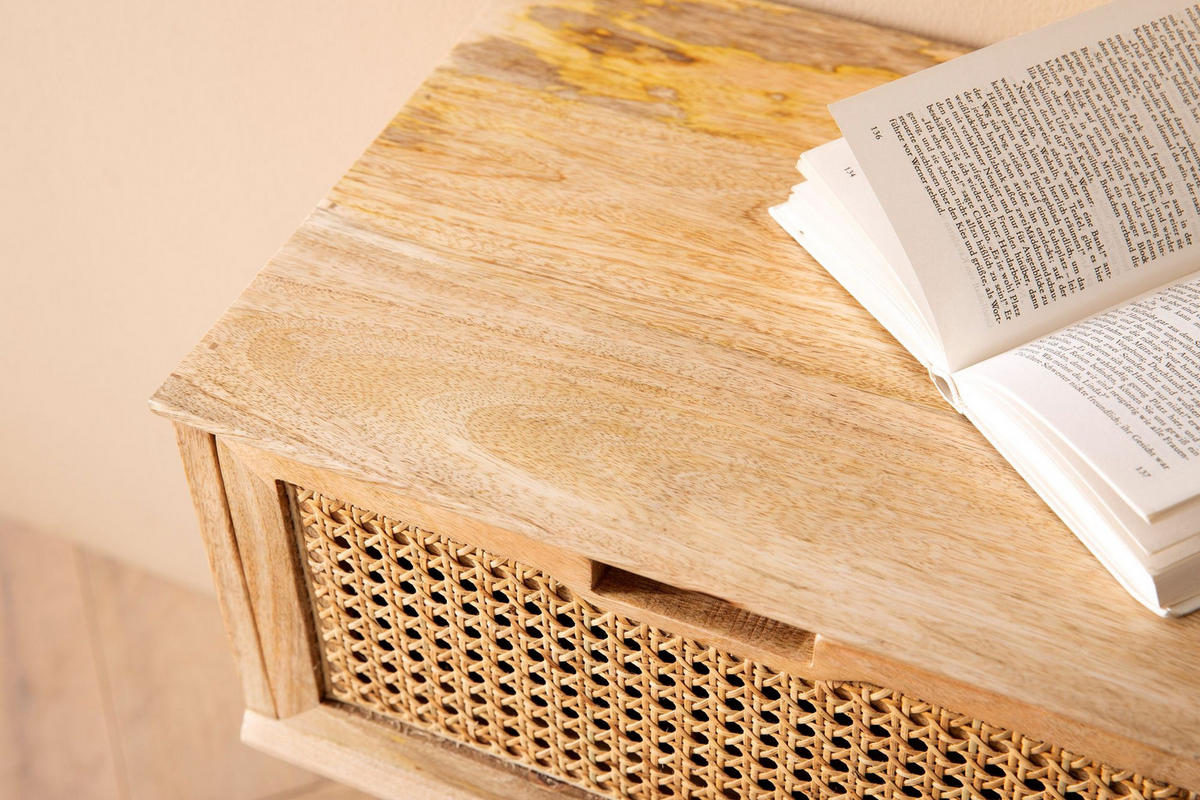 NACHTTISCH – Mango Massivholz/Rattan, 40x60x30 cm, Braun, 1 Schublade, Wiener Geflecht - Braun, Holz (40/60/30cm) - KADIMA DESIGN