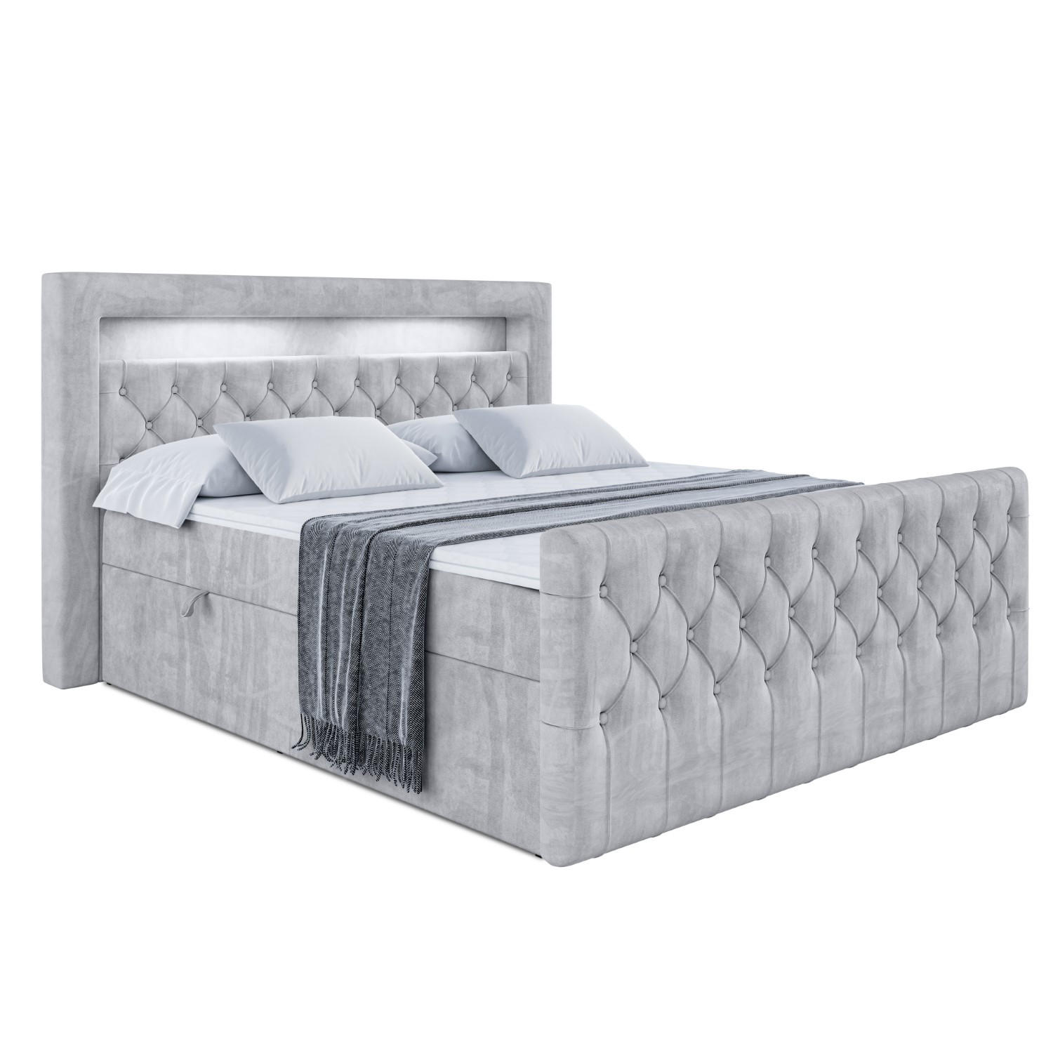 BOXBETT AURORA - 160x200 - H3 - Hellgrau - Hellgrau, Holzwerkstoff (160/200cm) - ALTDECOR