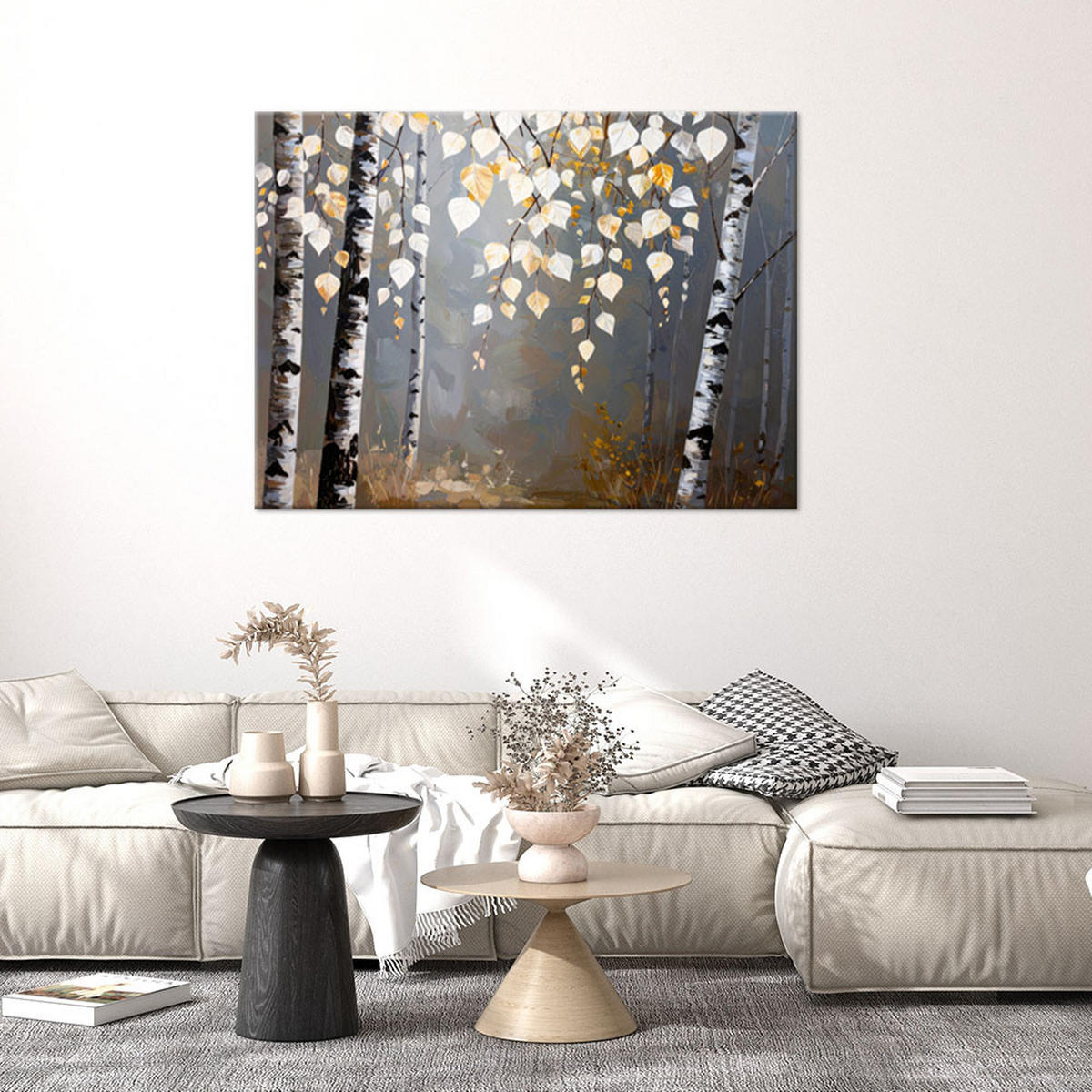 BILD auf Leinwand, Birkenwald Natur weiß-graue Blätter - Weiß, Textil (45/30cm) - Feeby