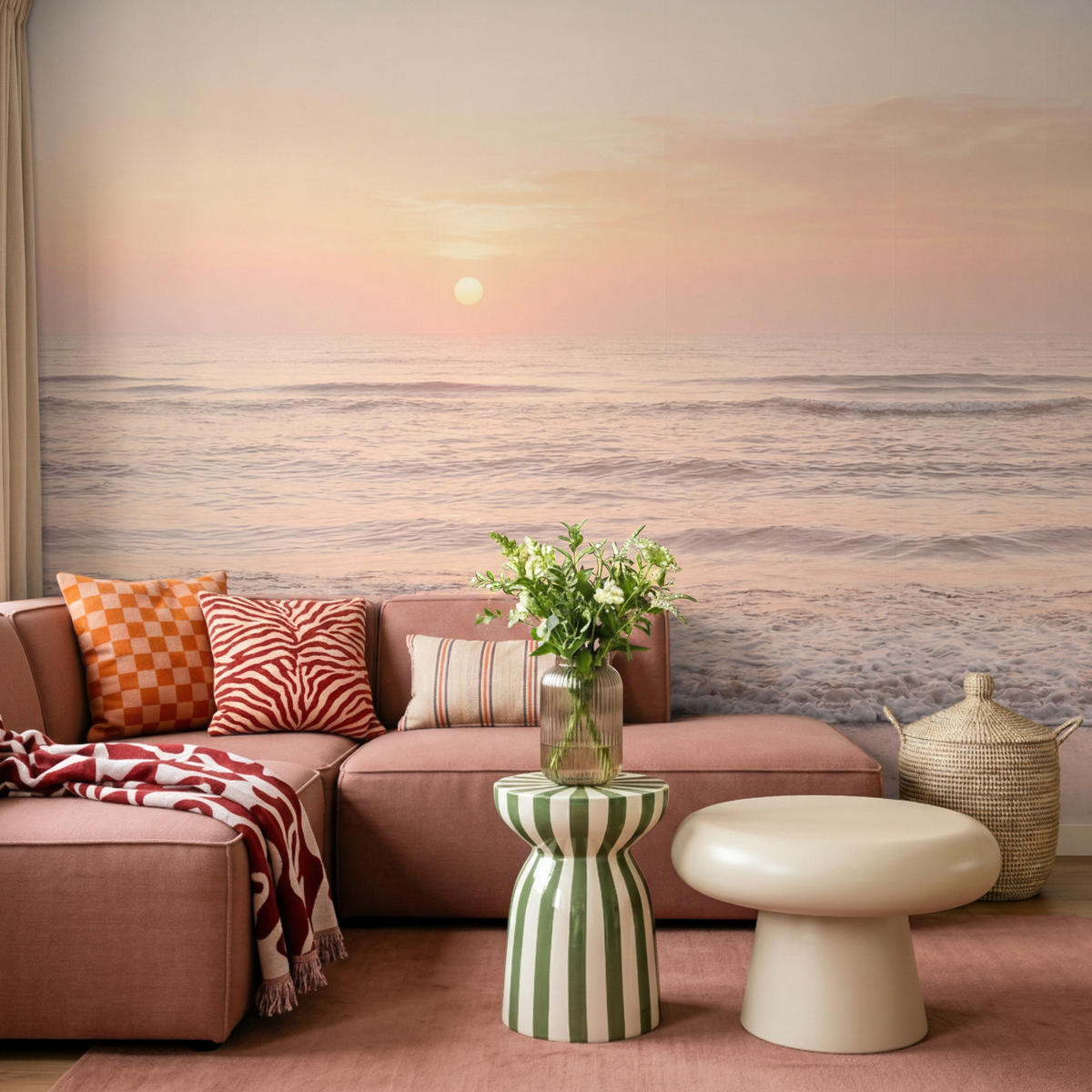 TAPETE - Sonne - Strand - Rosa - 350x260 cm - Hellrosa, Papier (350/260cm) - OnlyWow