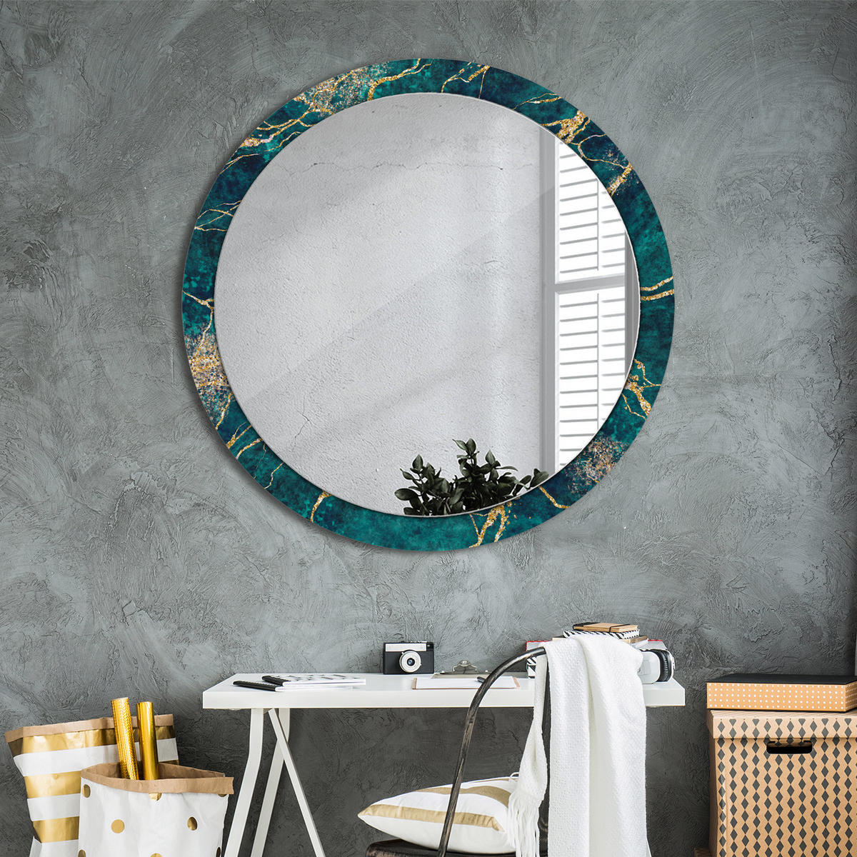 SPIEGEL Ø100 cm Rund mit Aufdruck - Türkis, Glas (100/100/0.4cm) - TULUP