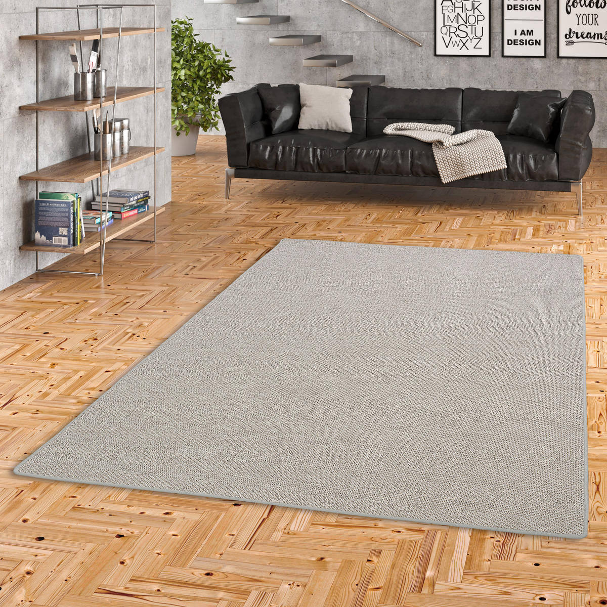 SISAL-OPTIK DESIGNER FLACHGEWEBE TEPPICH PURE MELIERT - Hellgrau, Textil (133/133cm) - Snapstyle