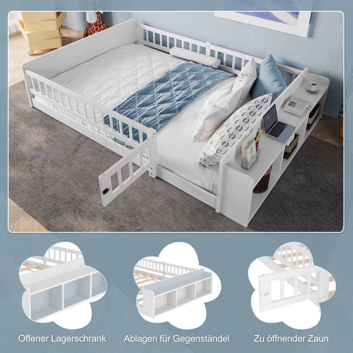HOLZBETT 140x200cm Weiß Kiefer Kinderbett Einlegeböden - Weiß, Holz (140/200cm) - FLIEKS