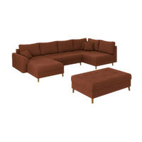 WOHNLANDSCHAFT inkl. Hocker Alma Terrakotta Cord - Terra cotta/Braun, Holz/Textil (310/81/161cm) - S-Style Möbel