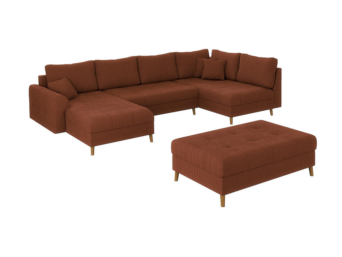 WOHNLANDSCHAFT inkl. Hocker Alma Terrakotta Cord - Terra cotta/Braun, Holz/Textil (310/81/161cm) - S-Style Möbel