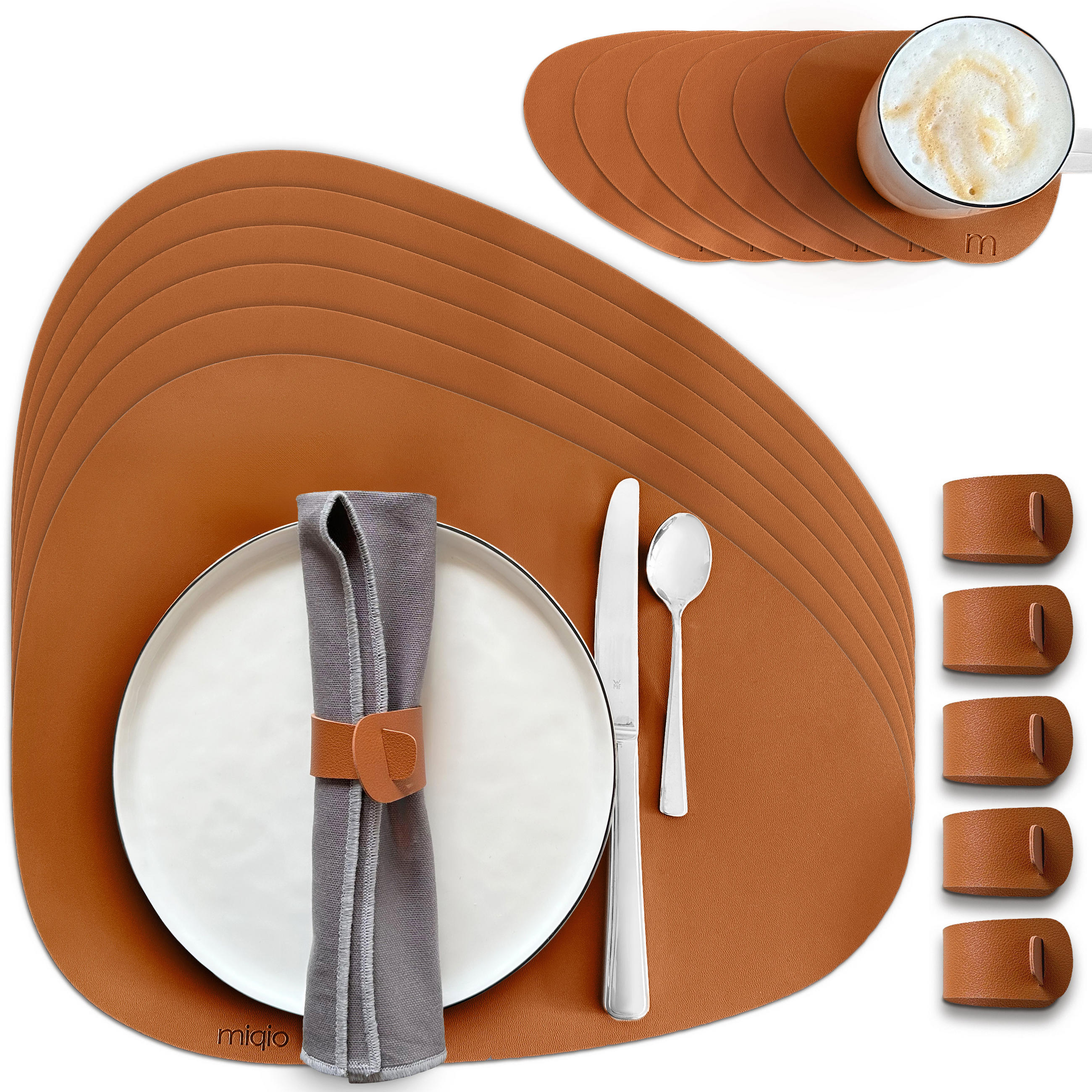 TISCHSETS aus Kunstleder Steinform 18 Teile - Cognac, Textil (40/32/3cm) - Miqio Design