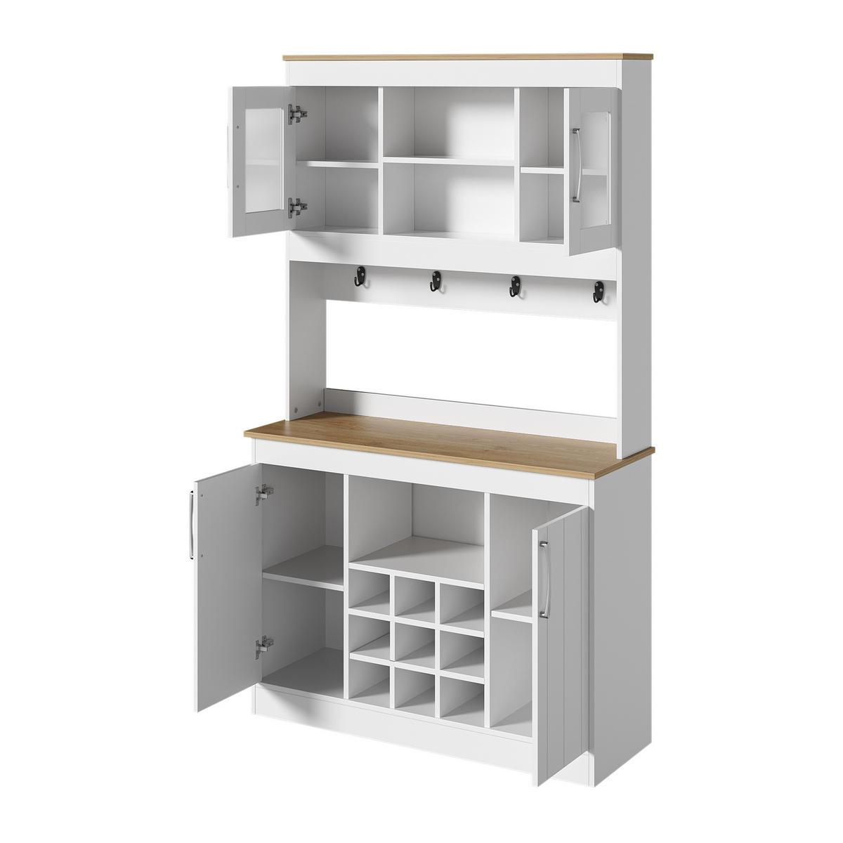 BUFFET Weiß Naturfarben 106/39/175 cm Glastüren Weinregal - Naturfarben, Holz (106/175/39cm) - PANGIVO