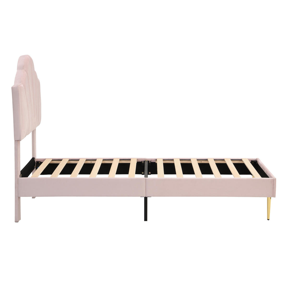 POLSTERBETT 90/200 cm mit verstellbarem Kopfteil, muschelförmigem Samtbezug und Lattenrost, Rosa - Rosa, Textil (90/200cm) - Redom