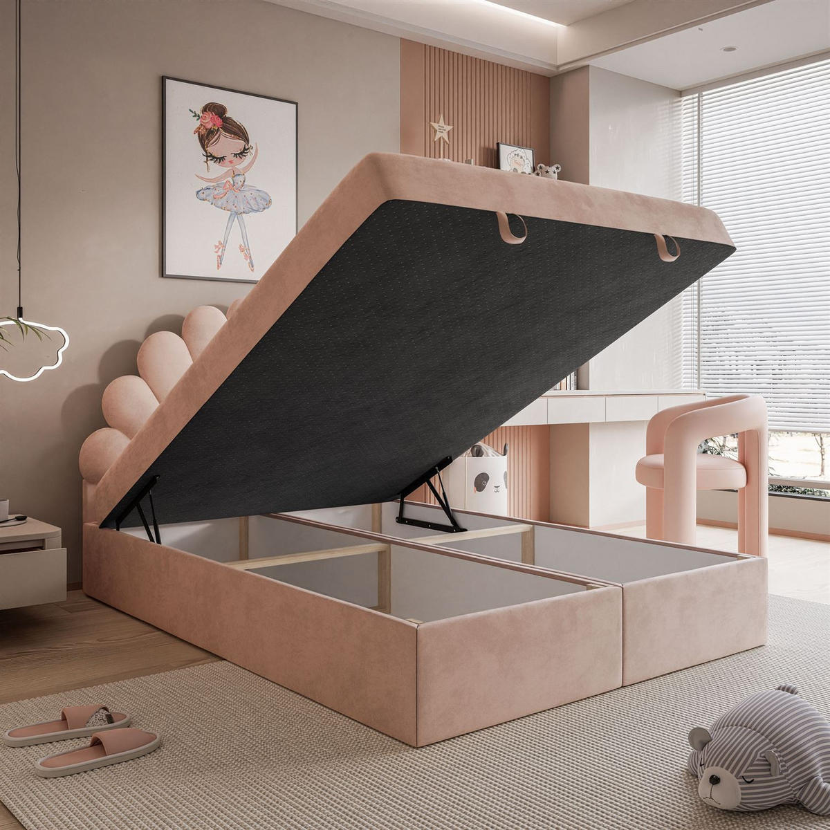 KONTINENTALBETT ASHLEY II mit Federkernmatratze 140x200 cm, Stoff: Magic Velvet 2253, Topper: ja - Rosa, Textil (140/200cm) - Lookway