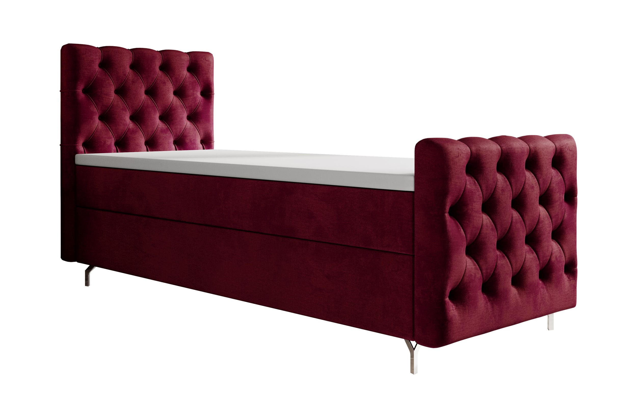 BOXBETT CHESTER PLUS P mit Matratze H3, Bonell und Topper 120x200 Monolith 59 - Rot, Textil (120/200cm) - Bedante