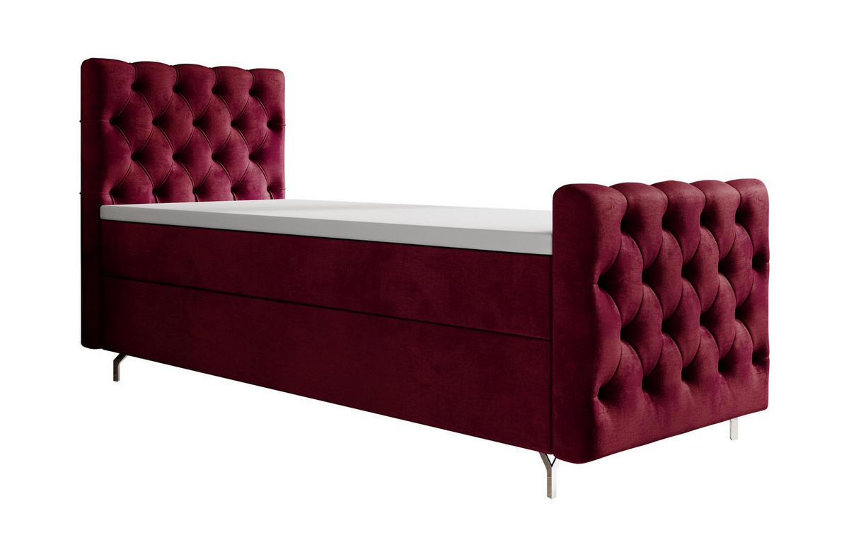BOXBETT CHESTER PLUS P mit Matratze H3, Bonell und Topper 120x200 Monolith 59 - Rot, Textil (120/200cm) - Bedante