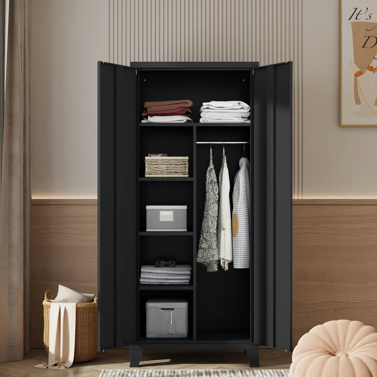 KLEIDERSCHRANK Hankasalmi - Schwarz, Metall (90/180/40cm) - [en.casa]