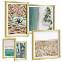 BILDER SET 5er Set - 50x50 cm & 20x30 cm & 40x60 cm Goldrahmen - Urlaubsblick Strand Meer - Goldfarben, Kunststoff (40/60cm) - TULUP