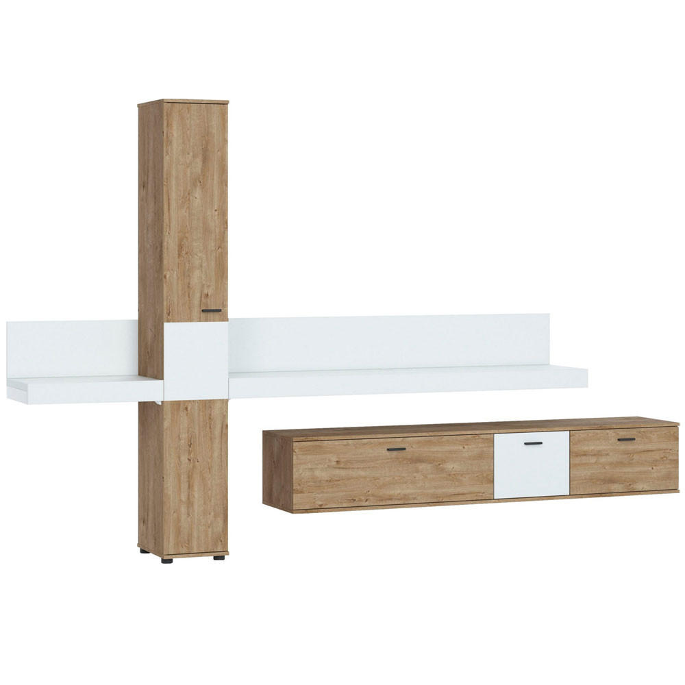 WOHNWAND Kumara 4-teilig Eiche Ribbeck / weiß 319 / 40 / 202,5cm - Eichefarben/Multicolor, Holz/Holzwerkstoff (319/202.5/40cm) - Feldmann-Wohnen