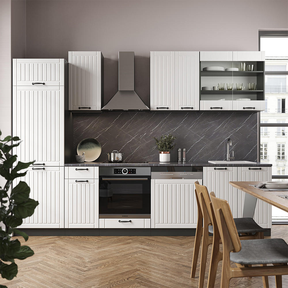 KÜCHENZEILE Fame-Line Weiß Landhaus/Anthrazit 300 cm, AP Anthrazit - Anthrazit/Weiß, Holzwerkstoff (300/81.6/60cm) - Vicco
