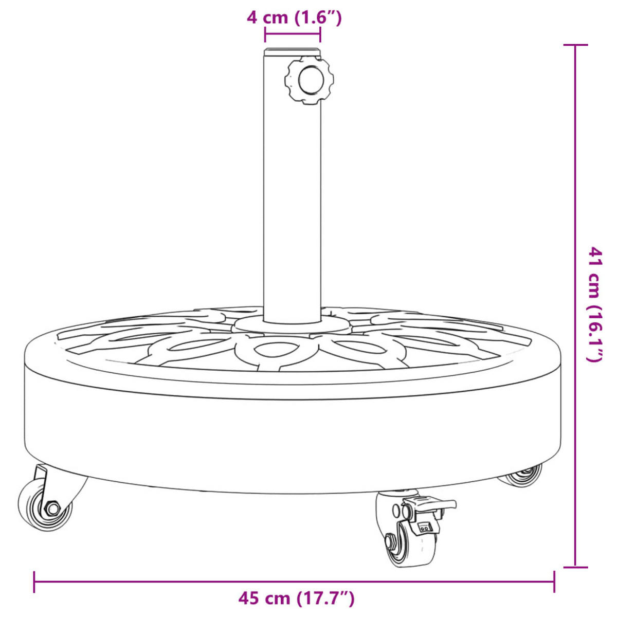 SONNENSCHIRMSTÄNDER Mit Rollen Für Ø38/48 Mm Mast 27 Kg Rund - Schwarz, Kunststoff (45/45cm) - vidaXL