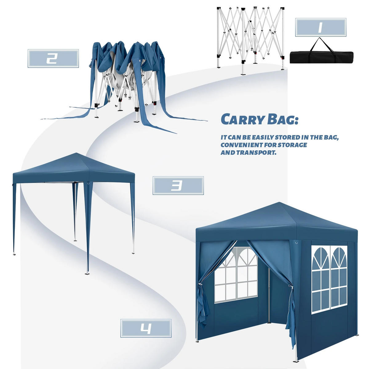 PAVILLON 2x2 m Blau mit 4 Seitenwänden - Blau, Textil/Metall (200/200cm) - Kaket