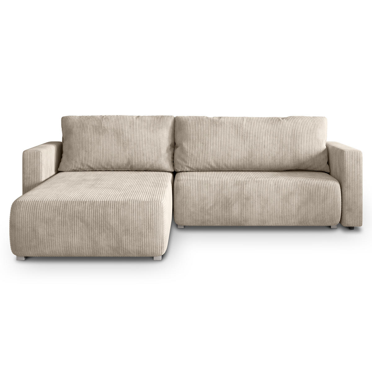 ECKSOFA TURIN P Creme Kordstoff mit Schlaffunktion - Creme/Grau, Holz/Kunststoff (265/183cm) - MASSENO