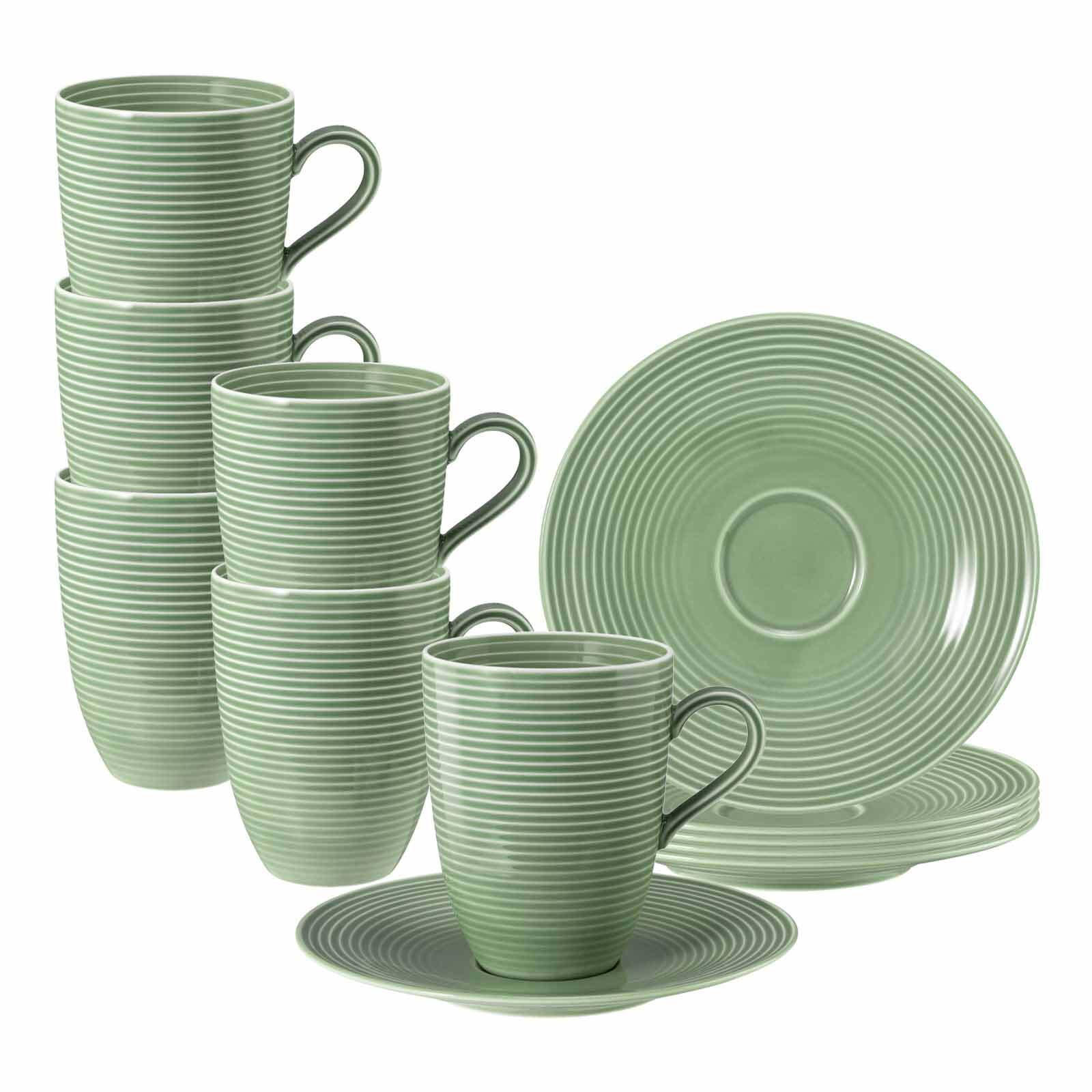 HENKELBECHER MIT UNTERTASSEN Beat Color Glaze Salbeigrün 350 ml 6er Set - Grün, Keramik (16.7/12.8/16.7cm) - Seltmann Weiden