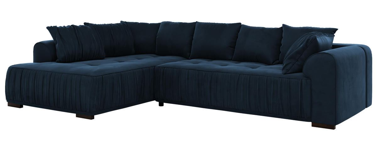 ECKSOFA ORTA Dunkelblau Velvet - Links - Blau/Schwarz, Textil (325/200cm) - MKS