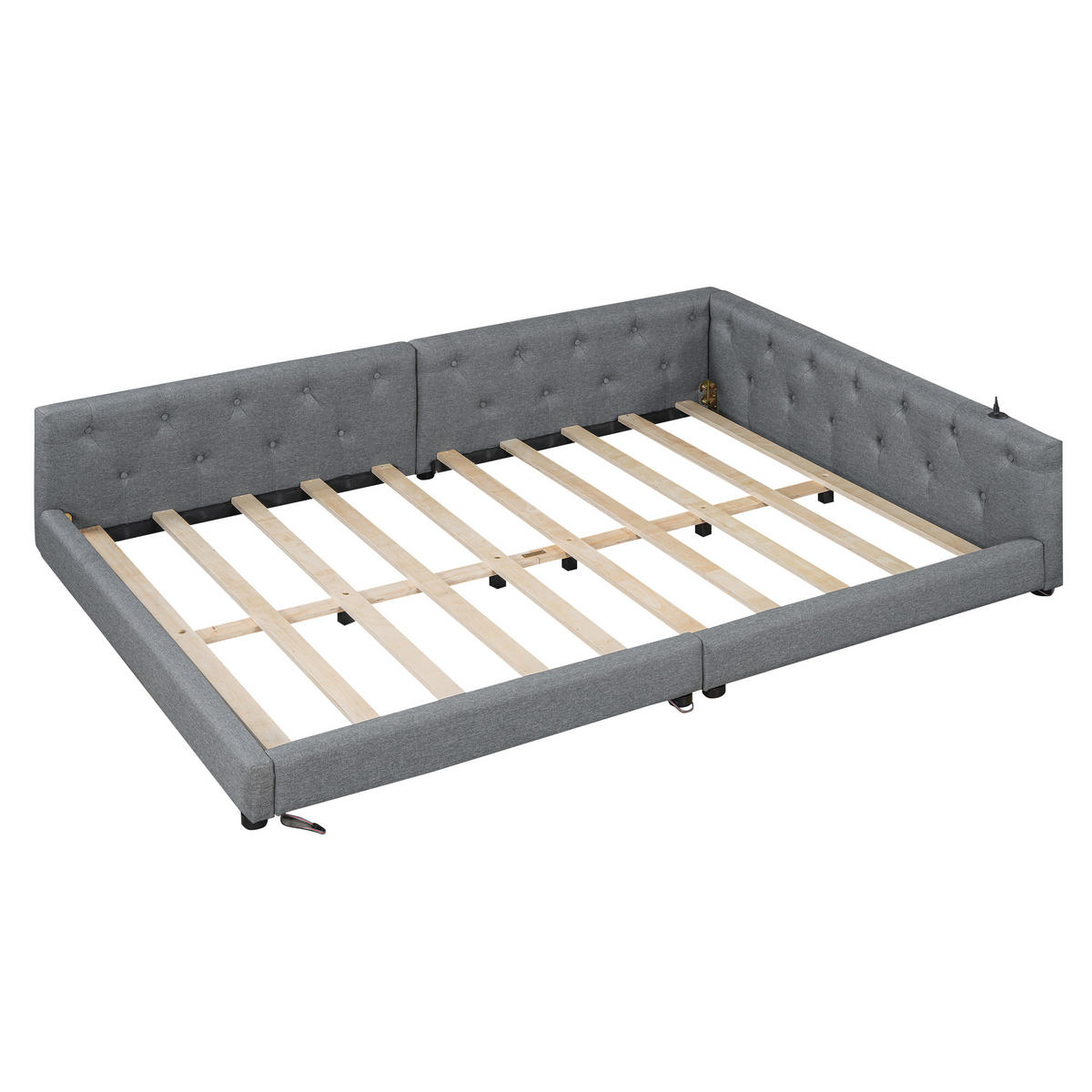 SCHLAFSOFA 140x200cm Grau Leinen LED-Licht Kopfteil USB-C - Grau, Holz (140/200cm) - FLIEKS