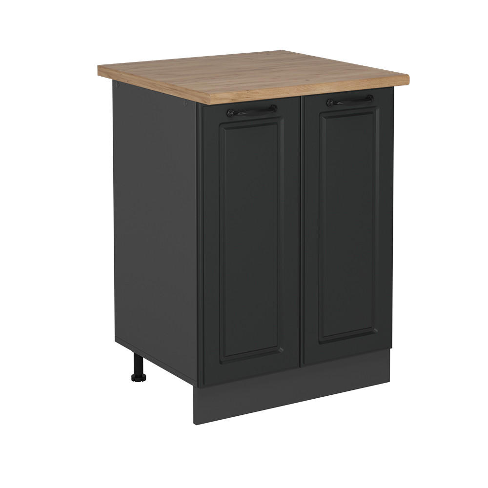 KÜCHENUNTERSCHRANK R-Line Anthrazit Landhaus 60 cm , AP Eiche - Anthrazit, Holzwerkstoff (60/81.6/60cm) - Vicco