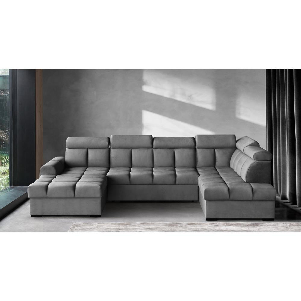 WOHNLANDSCHAFT Gomez U mit Schlaffunktion grau rechts - Grau, Textil (330/102/195cm) - Beautysofa