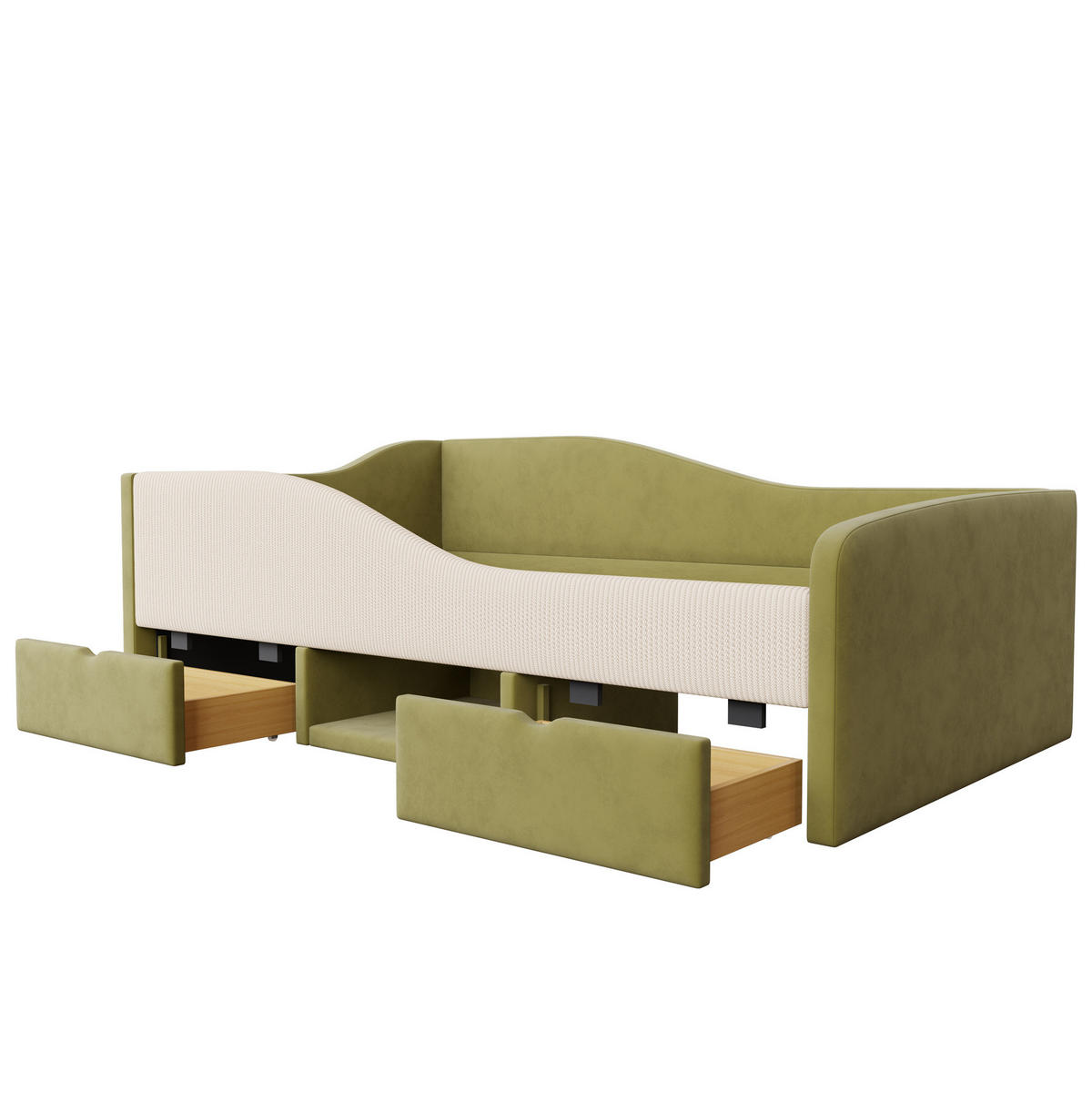 DĚTSKÁ čalouněná postel 90/190 cm zelená/slonová kost z sametu s úložným prostorem a zábranami - zelená barva, textil (90/190cm) - OKWISH