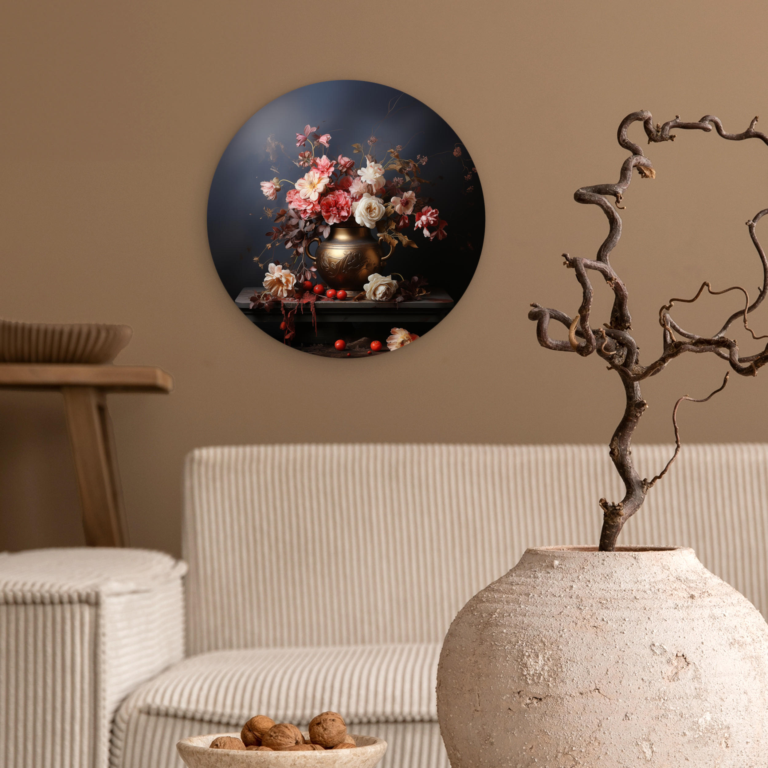 WANDBILD Stilleben - Blumen - Rosen - Blumenstrauß - Vase 30x30 cm - Dunkelbraun, Kunststoff (30/30cm) - MuchoWow