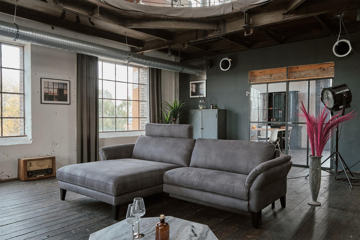 ECKSOFA MIT MOTORISCHER RELAXFUNKTION MALTA Grau Webstoff - Schwarz/Grau, Buchenholz/Textil (302/175cm) - KAWOLA