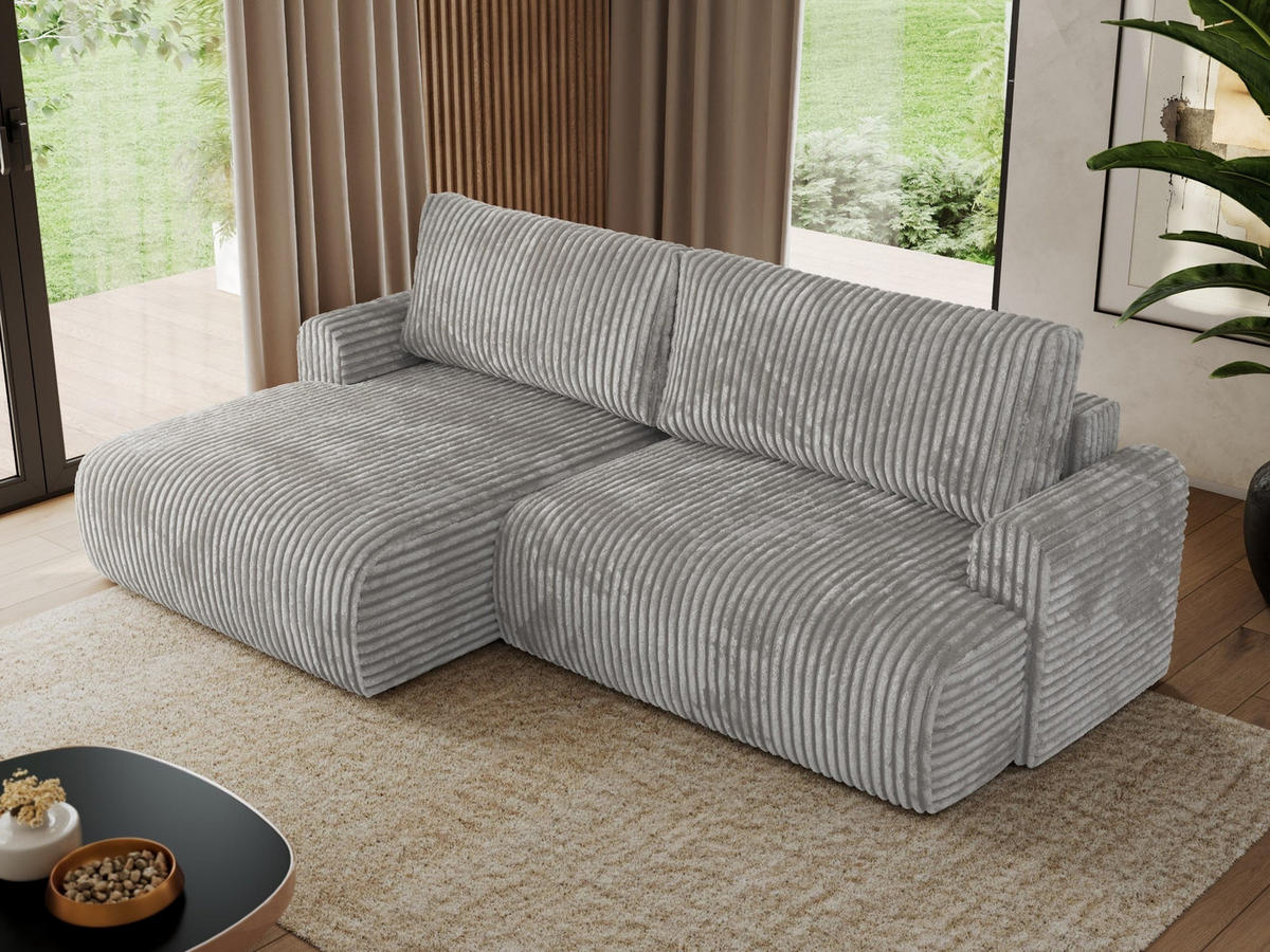 ECKSCHLAFSOFA TONO L Grau Cord - links - Schwarz/Grau, Kunststoff/Textil (260/150cm) - MKS