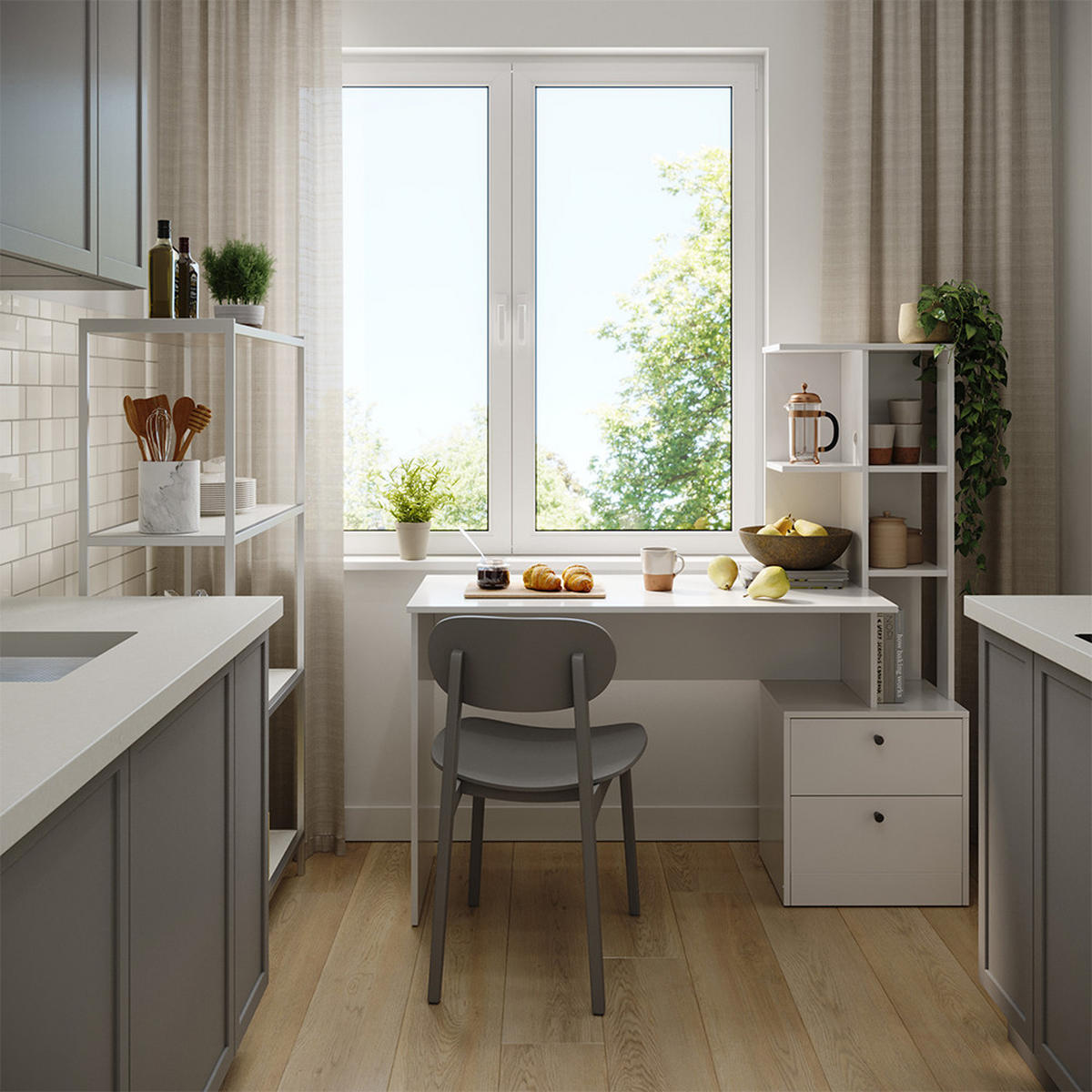 ESSTISCH Denton Weiß 136 x 55 cm mit 2 Schubladen - Weiß, Holzwerkstoff (55/136/138cm) - Vicco