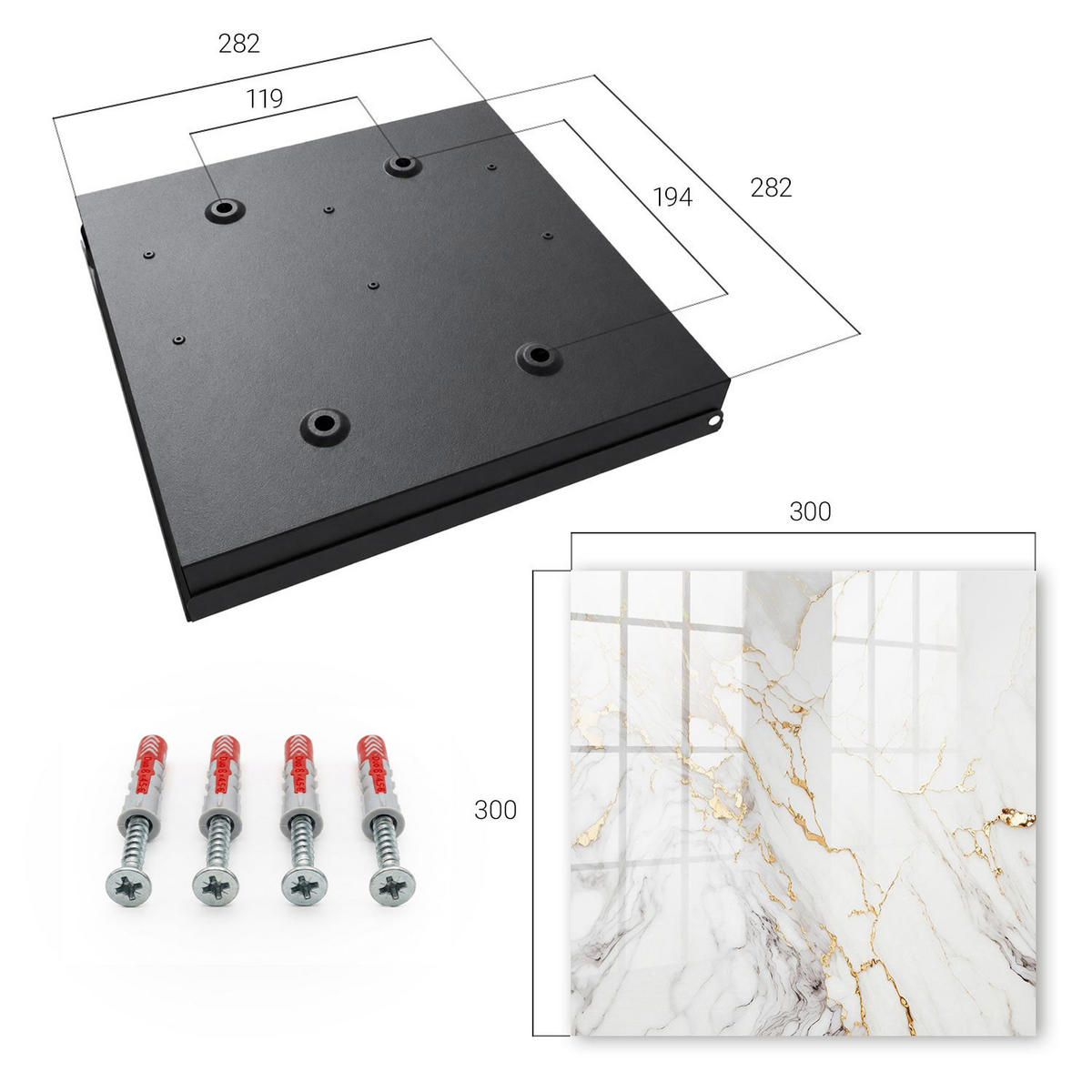 SCHLÜSSELBOX Schwarz 30x30 cm- Türöffnung nach rechts - Marmor-Eleganz - Weiß, Metall (30/30/5cm) - TULUP