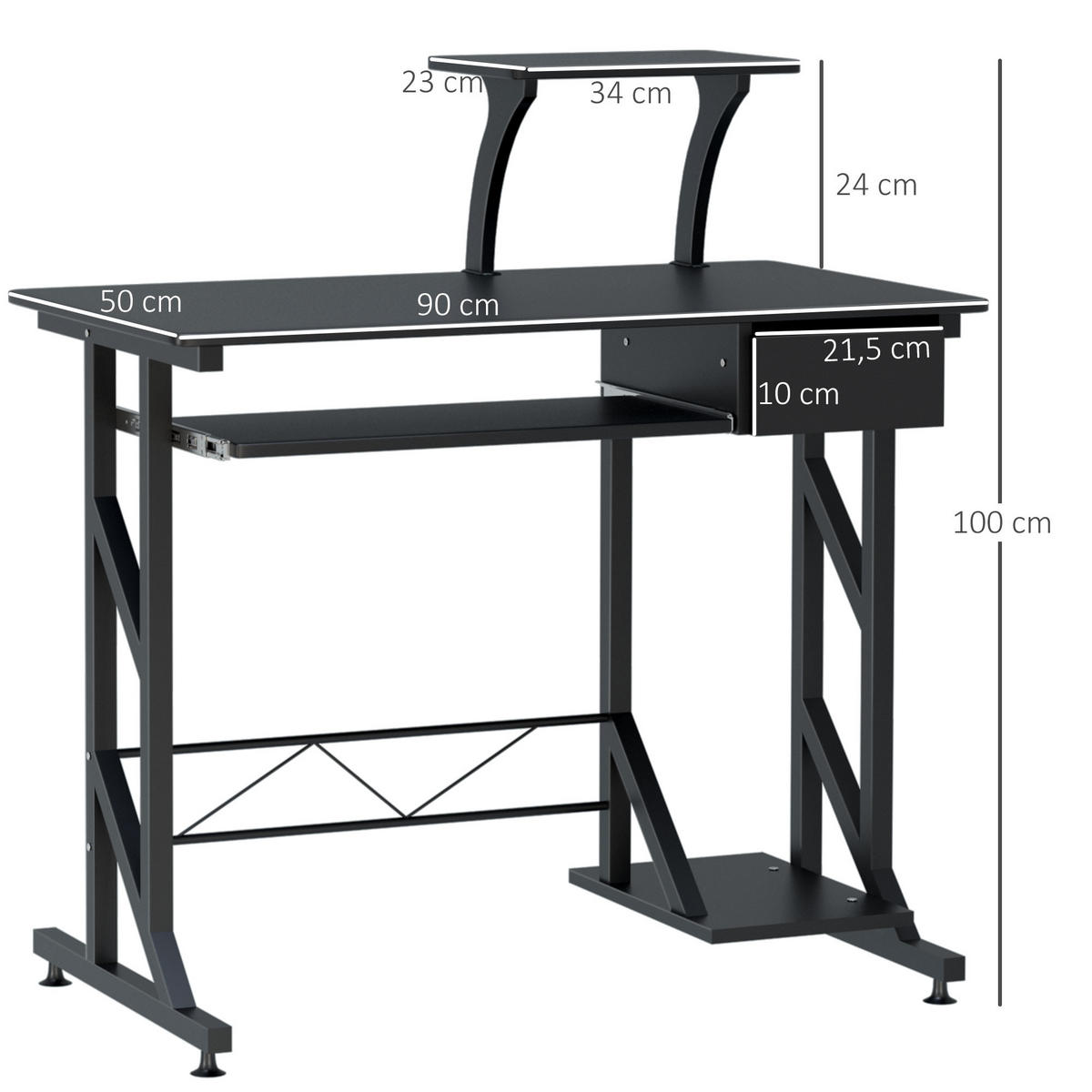 BÜROTISCH Schwarz 1 Stück - Schwarz, Holzwerkstoff (50/100/90cm) - GiPP