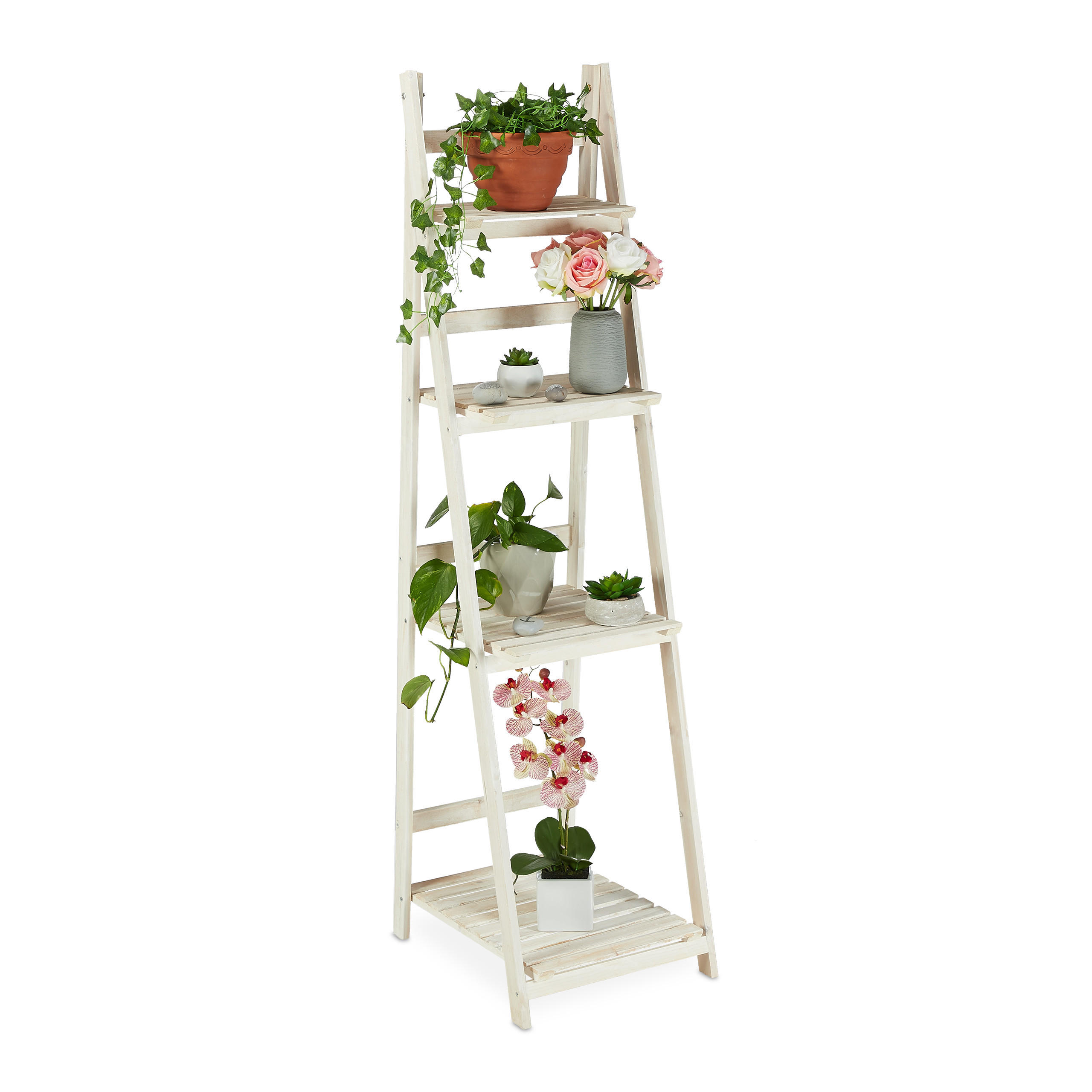 Relaxdays REGÁL Bílá na květiny dřevo Shabby Chic