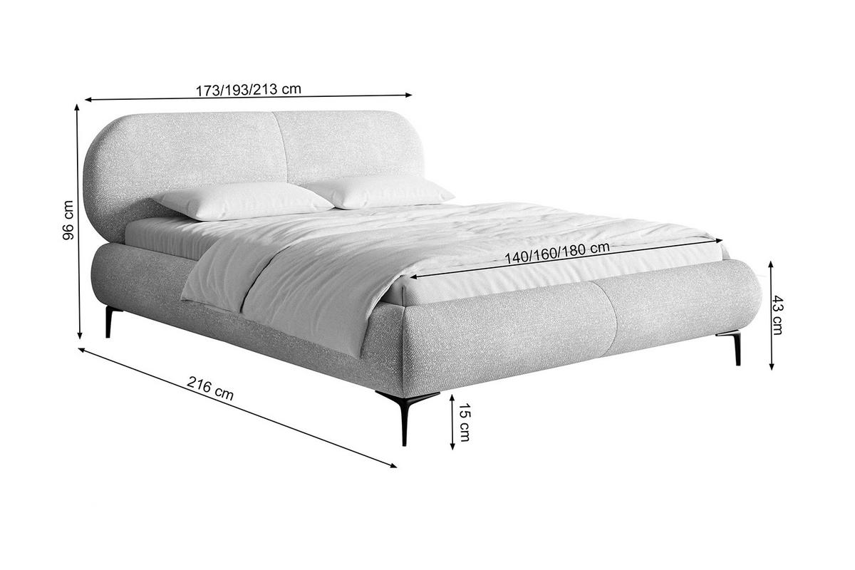 POLSTERBETT Ovalle Cremeweiß mit schwarzen Metallbeinen 160 cm - Creme/Schwarz, Textil/Metall (160/200cm) - Selsey